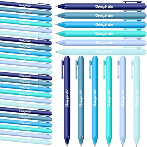 Clabby 30 Danke für Alles Kugelschreiber Set Blau Druckkugelschreiber mit Gravur Danke Geschenke für Kollegen Kuli mit Spruch Kugelschreiber für Frau Männer Freunde Schule Büro