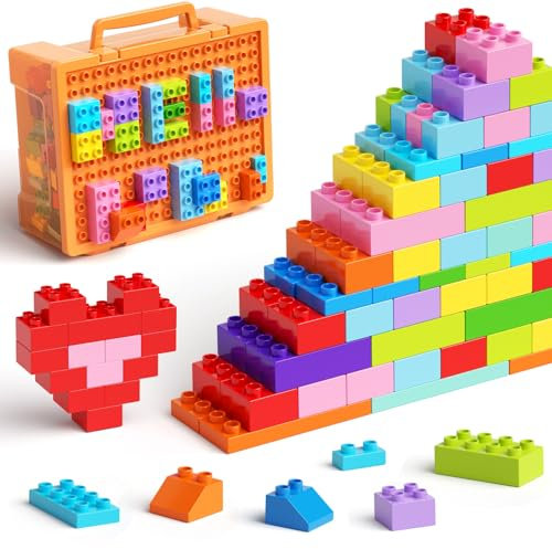 97 Teile große bausteine, Klassische Bausteine in 12 Farben und 8 Formen, Kreative Bauklötze kompatibel mit großen Marke, Konstruktion Spielzeug mit Aufbewahrungsbox für Kinder ab 3 4 5 6 Jahren