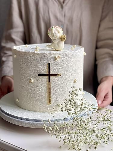 x2 Pieces Acrylic Cross Cake Toppers,Christening Cake Toppers Cross Cake Decoration for Birthday Baby Shower,Crossing Cupcake Toppers (Gold Mirror Acryl)