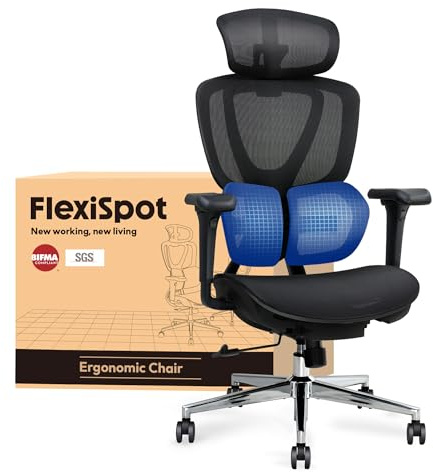 FLEXISPOT OC8 Chaise Bureau avec Soutien Lombaire à Double Aile, Chaise Ergonomique Réglable en Hauteur, Appui-tête 3D, Profondeur d’Assise Ajustable, Dossier Inclinable 3 Positions, Noir