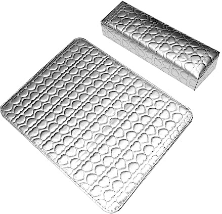 BESTYASH Nail Salon Handkissen Set mit Herzmuster PU Leder Handauflage für Maniküre Stabil und Rutschfest für Nagelstudios und Heimgebrauch Silber