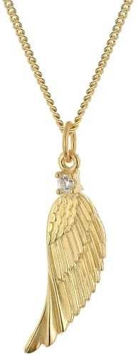 trendor Damen-Halskette mit Engelsflügel 925 Silber Vergoldet traumhaftes Schmuckstück für Frauen, zauberhaftes Accessoire 28572-45 45 cm