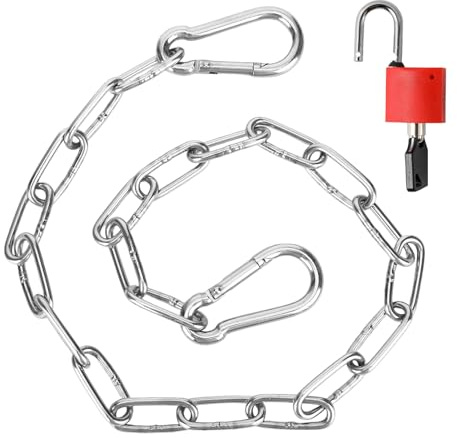 Stahlkette mit Karabiner, Kette zum Aufhängen, 0.51m Kette Edelstahl, Edelstahlkette Silber, Metallkette aus Edelstahl, Gliederkette für Gartentor, Haustiere, Zäune, Käfige, Torkette mit Schloss