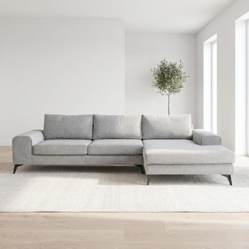 Abakus Direct | Venice Corner Sofa – Modern L-Shaped Sofa with Basket Weave Fabric, Scatter Back Cushions, Left or Right Hand Facing – Available in 9 Colours (Light Grey, Right Hand Facing)