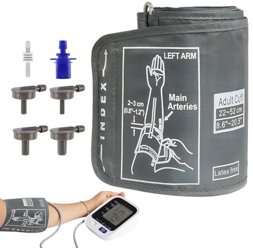 Manicotto di ricambio per la pressione sanguigna, per braccio da 22 a 52 cm, con 6 connettori, compatibile con la maggior parte degli sfigmomanometri, colore: grigio chiaro