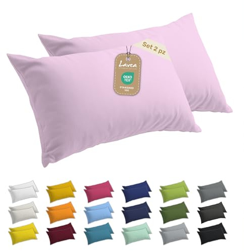 Lavea® Set 2 Federe per Cuscini da Letto 50x70 cm - Copricuscini 100% Cotone Jersey Morbidi e Traspiranti, con Cerniera YKK di Qualità, OEKO-TEX – Rosa