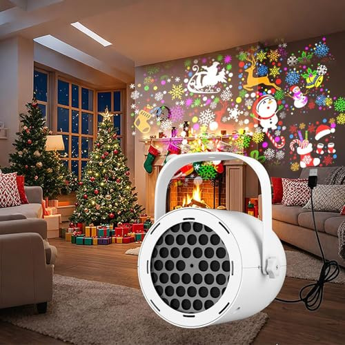 Weihnachtsprojektor-Lichter, 16 Dias LED Xmas Projektor Lampe, wasserdichte Projektion Licht Schneeflocke Schneemann Weihnachtsbaum Licht für Xmas Outdoor Indoor Dekorationen Party Garten Haus Dekor