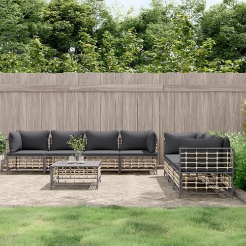 Yunovire 8-TLG. Garten-Lounge-Set Anthrazit Poly Rattan, Modulares Outdoor Sofa mit Kissen, Gartencouch für Terrasse, Balkon, Garten, Backyard