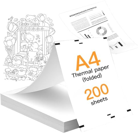 Dwitkul 200 Blatt Thermopapier A4 210 x 297 mm Thermal Paper Faltbar Thermodrucker Papier Schnelltrocknendes Thermo Drucker Papier Kompatibel mit Meisten A4 Thermodruckern für Datei Dokumenten Fotos