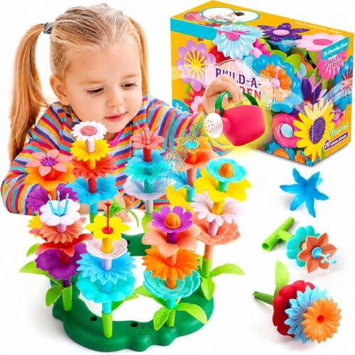 FunzBo Blumengarten Spielzeug für Kinder ab 2-8 Jahren, 46tlg Steckblumen sicheres Material, kreatives DIY Garten Spielzeug, Geburtstags- und Festtagsgeschenk für Mädchen Jungen