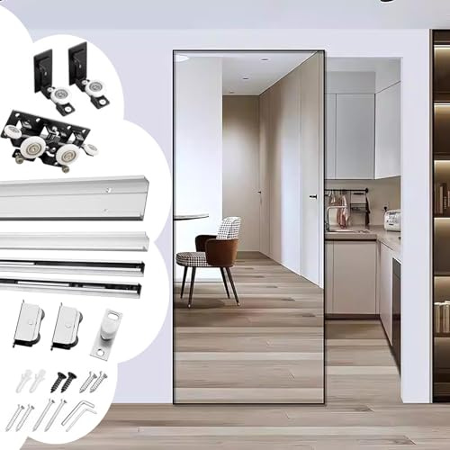 Kit Puerta Corredera Riel Oculto para Puerta Corredera de Espejo de 80, 120, 150 y 180 cm, Riel Oculto para Puerta de Armario, Guía para Puerta Corredera Empotrada(33in(83.8cm))