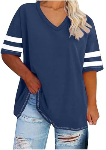 Tee Shirt Femme Oversize Teeshirt à Manches Courtes Tee-Shirt Col V Tshirt Décontracté T Shirt Long Vêtements Fin Cut Vetement de Sport Habit Ete Haut
