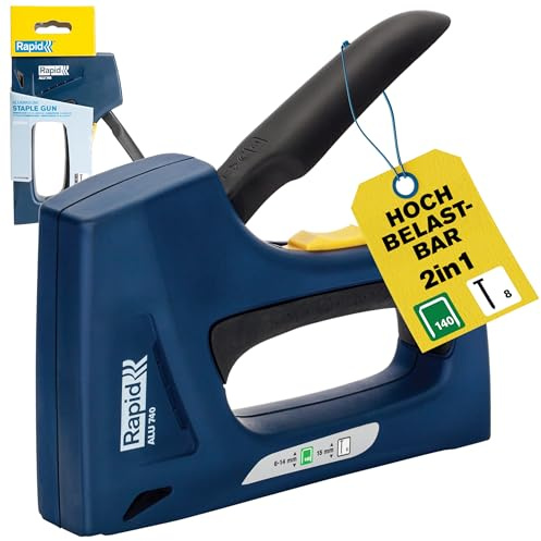 Rapid Handtacker ALU740 aus Aluminium für Typ 140 Klammern & Typ 8 Nägel | Für Holz & Folien; Typ 140 (6-14 mm); Typ 8 (15 mm); robustes Aluminiumgehäuse; 2-Stufen-Schlagkraftregelung; rückschlagfrei