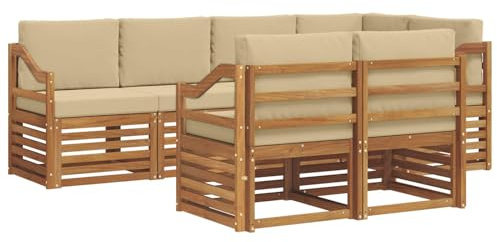 vidaXL Sofagarnituren 7 pcs Natur und Beige Massivholz Akazie, Garten-Sofa, modernes Outdoor-Sofa, langlebige Lounge, Bequeme Terassensitze für Dein Wohnzimmer