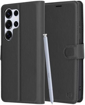 Techsuit für Samsung Galaxy S25 Ultra Flip Wallet Hülle mit Kartenfach, Geldfach, Premium PU Leder, TPU Innenseite, Rundumschutz, Kratzfest, Präzise Aussparungen, Leather Folio, Schwarz
