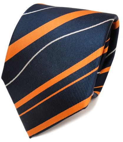 TigerTie Designer Seidenkrawatte in orange blau royal silber gestreift
