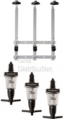 3 Bottle 1L Wall Fixing Bracket Rack + 3 X 35ml Solo Classical Bar Spirit Optics