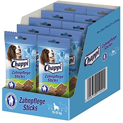 Chappi Dental-Hundesnacks - 70 Zahnpflege-Sticks zur Reduzierung von Zahnstein & Zahnbelag für mittelgroße Hunde von 10-25 kg, 10er Pack (10 x 175 g)