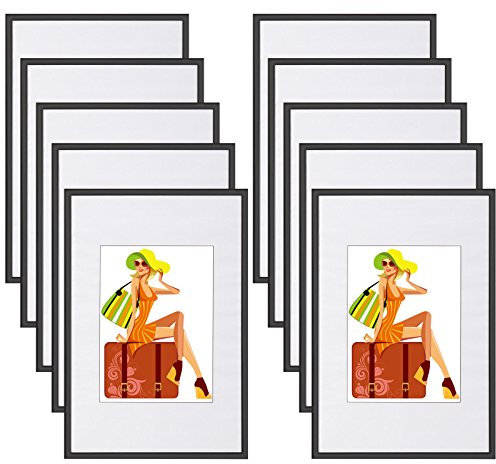 WOLTU Bilderrahmen 13x18 cm Set of 10 Fotorahmen aus Kunststoff mit Passepartout, Posterrahmen zum vertikalen oder horizontalen Aufhängen/Aufstellen, Collage Wanddeko, Schwaz