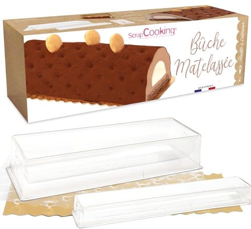 SCRAP COOKING Gestepptes Bûche – mit Backform & Einsatz, Zubehör für Backen, Dessert zu Weihnachten, mit Rezept für 3 Schokolade, Kunststoff, Karton, 33 x 11,5 x 6 cm