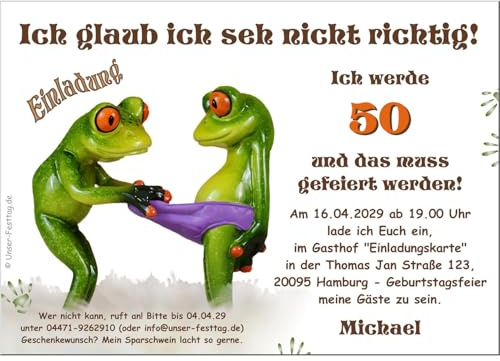 Einladungskarten für runden Geburtstag lustig witzig - kostenloser | Eindruck Ihres Textes - 80 Stück