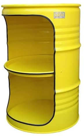 Fassmöbel Fass Design Regal Ölfass Möbel 210 Liter Volumen Farbe Gelb/Beleuchtung mit 2 Lampenfassungen