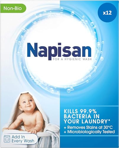 Napisan Non Bio Stain Remover Powder, 800g, Pack of 12, Kills 99.9% Bacteria in Your Laundry for a More Hygienic Wash, Disinfectant & Stain Remover Even at 30°C, 312 Washes