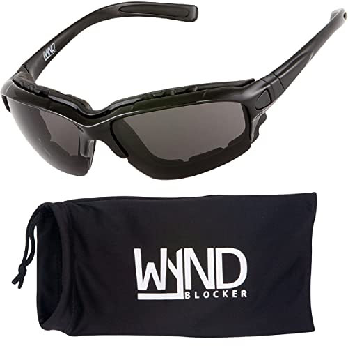 WYND Blocker Motorcycle Riding Glasses Extreme Sports Wrap Sunglasses, Black, Smoke