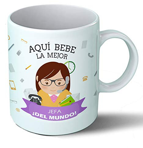 Planetacase - Taza jefa - Regalo Original - Cerámica 330 mL - Taza Desayuno Apta para Microondas y Lavavajillas - Empresa - Resistente a Lavados