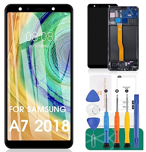 Für Samsung Galaxy A7 2018 Bildschirm Ersatz Für Samsung A7 2018 LCD Display Für Samsung Galaxy A7 2018 Touchscreen A750 Digitizer Montage Reparatur Teile Kits mit Rahmen (Schwarz)