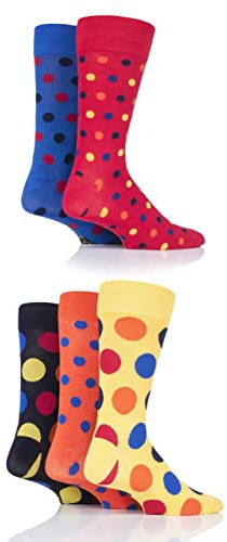 SockShop Men's Patterned Bright Colourful Natural Bamboo Socks Various Designs for Everyday Wear Size 7-11 Pack of 5 Polka Dot Classic Bright 7-11
