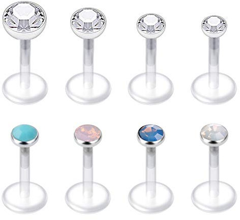 Mayhoop 8 Stk Tragus Helix Ohrpiercing Bioflex Kunststoff mit CZ 2-5mm Synthetisch Stein Labret Monroe Stecker Lippenpiercing Flexibler Ohr Tragus Helix Ohrpiercing 6mm