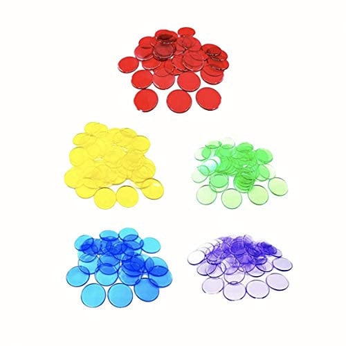 JZK 500x durchscheinende Bingo-Chips, Plastic Marker, Bunte Plastikmarken, Farbwahl Objektnummer für Bingo-Spiel-Lotto-Chips-Set, Spielkarten(Blau, Grün, Gelb, Rot, Lila)