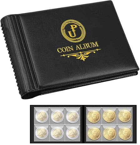 Album de Collection de pièces de Monnaie 60 Pochettes – 35 x 35 mm/1,4 x 1,4 Pouces pour Collection et Stockage de pièces de Monnaie, Convient pour Toonie, Dime, Pence, Cents, Quarter Black CS4206BK