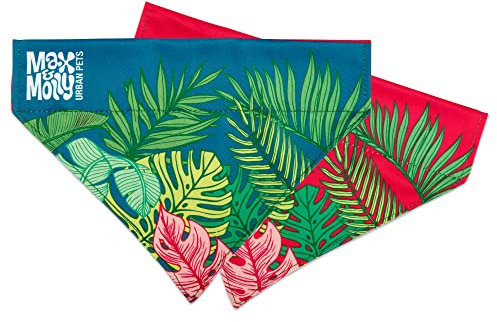 Max & Molly Halsbandana für Hunde & Katzen, Weicher Stoff, kein Binden-Design, Halsband gleitet durch die obere Schlaufe (tropisch, XS-S)