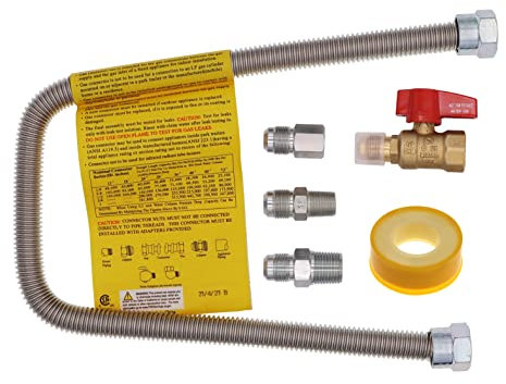 METER STAR Universelles One-Stop-Sicherheits-Gasgeräte-Anschluss-Set – Gas-Kugelhahn und flexibler Anschluss für Gasscheite, unbelüftete Wandhalterungsheizungen, Garagenheizungen und