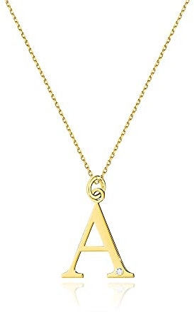 Goldene Damen Halskette 585 14k Gold Gelbgold Kette mit Anhänger Buchstabe A natürlicher echt Diamanten Brillanten Gravur