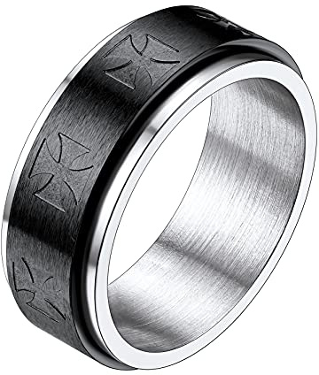 Richsteel schwarz drehbarer Fingerring 10mm breit Zappel Bandring Tempelritter Fingerring Punk Bandring mit Geschenkebox für Paar Pärchen