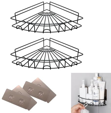Yiyifor Duschregal Ohne Bohren, 2 Stück Badezimmer Organizer,Duschablage Ohne Bohren Ecke,Shower Shelf Organizer Mit 4 Haken,für Dusche,Dusche Halterung für Badezimmer,Küche