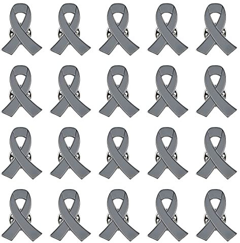 WANDIC 20 PCS Broches en Forme de Ruban Gris Broche de Sensibilisation à la Maladie de Parkinson Tumeur Cérébrale Épingles Décoratives en Métal et Émail Coloré, pour Les Activités de Public
