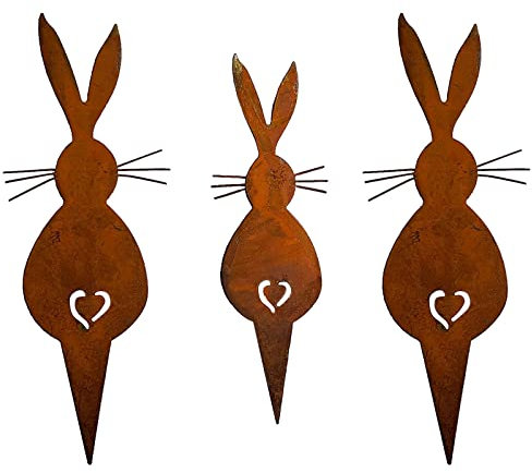 3 Stück Osterdeko Osterhasen Gartenfiguren, Deko Frühlings Metallkunst Silhouette Hasen Plugin Figuren Osterhase Tierfigur Tierstatue Gartenstecker Aus Metall Für Draußen Aussen (A, 3 Stück)