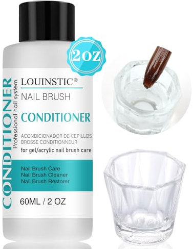 LOUINSTIC Acrylic Brush Cleaner and Conditioner 2 oz - Nail Brush Cleaner for Acrylic Nail Brushes, Gel Nail Brushes, Art Tools, Paint Brushes, Quickly and Easily Nail Paint Brush Cleaner and Restorer