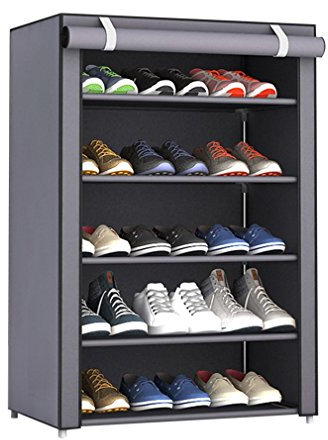 ZHDOKA Zapatero de 6 niveles y 5 rejillas, organizador de almacenamiento de zapatos con cubierta de tela a prueba de polvo, estante grande para zapatos, organizador de almacenamiento de zapatos, torre