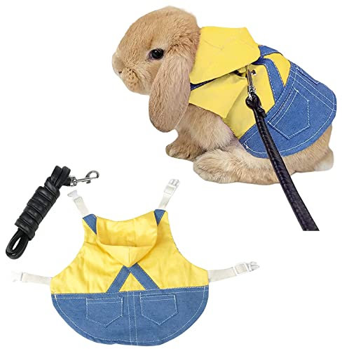 Verstellbares Weiches Kaninchen Geschirr, Haustier Hasen Geschirr, Hasen Geschirr Leine Set, Verstellbares Kaninchen Leine, für Kleintiere Kaninchen Katzen Meerschweinchen (M, Gelb)