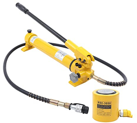 Futchoy 30T Hydraulic Jack Porta Power Ram Kit + CP-700 Manual Hydraulic Hand Pump Multi Section Jack, 2'' Stroke Industrial Mini Hydraulic Cylinder (30T Hydraulic Jack + CP-700 Pump), Yellow