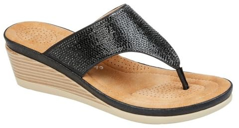 Cipriata L238A-4 SANDRA Womens Toe Post Diamonte Wedge Sandal Black Sparkle size 4 UK