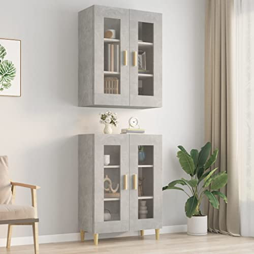WIFESE Hängeschrank 69,5x34x90 cm mit 2 Türen Cabinet Wandschrank Badezimmerschrank Badezimmermöbel Küche Schrank Küchenschrank Küchenzeile Betongrau Holzwerkstoff Glas mit 3 Fächern