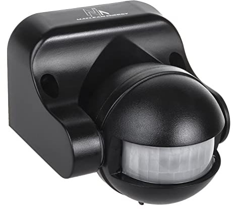 Maclean MCE358 Infrarot-Bewegungssensor 180° PIR-Bewegungssensor mit Dämmerungssensor Infrarot IP44 für Innen und Außen bis 12m Reichweite Belastung 300/1200W (Schwarz)