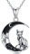 Shusukue Mondkette Fuchs Kette 925er Sterling Silber Fuchs Mond Halskette Schwarz Damen Gothic Anhänger Schmuck Geschenke für Frauen Mädchen