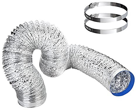 Gaine Flexible Aluminium 100mm x 5mTubage Flexible，Tuyau d'Evacuation Flexible librement rétractable Conduits d'évacuation avec 2 Colliers de 100mm Serrage en Acier Tuyau de conduit flexible